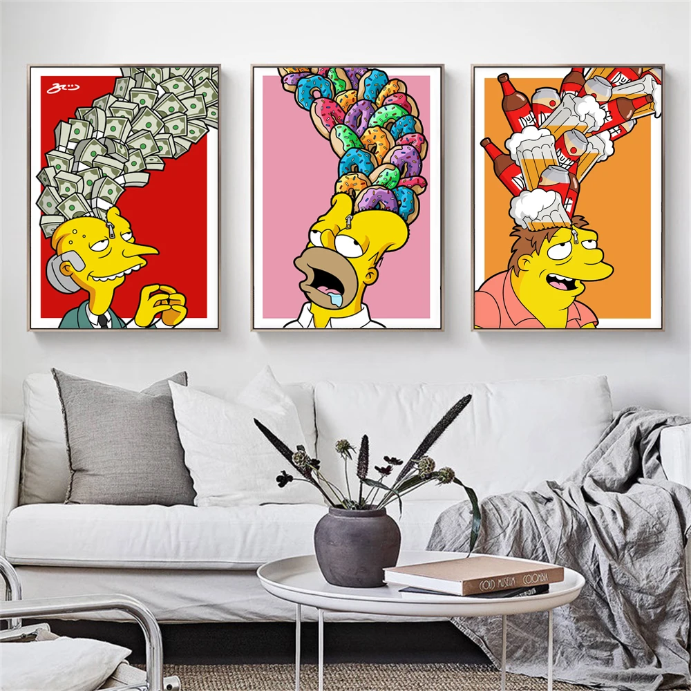 

MINISO Disney Simpsons Canvas Poster Pop Art Print Disney Cartoon Wall Art Canvas Painting For Living Room Kids Room Home Decor