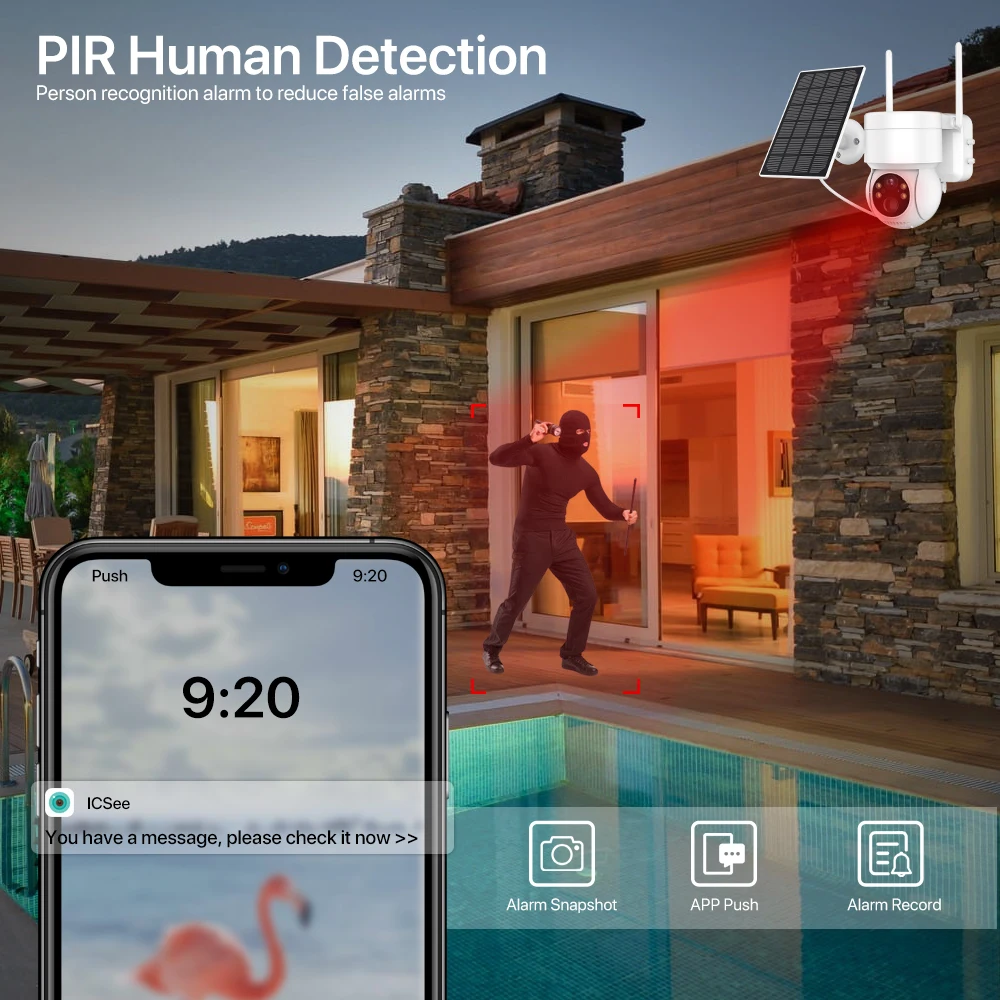  ¾  ī޶, 4MP HD  PTZ ī޶, ߿ PIR ΰ   IP ī޶, iCsee 