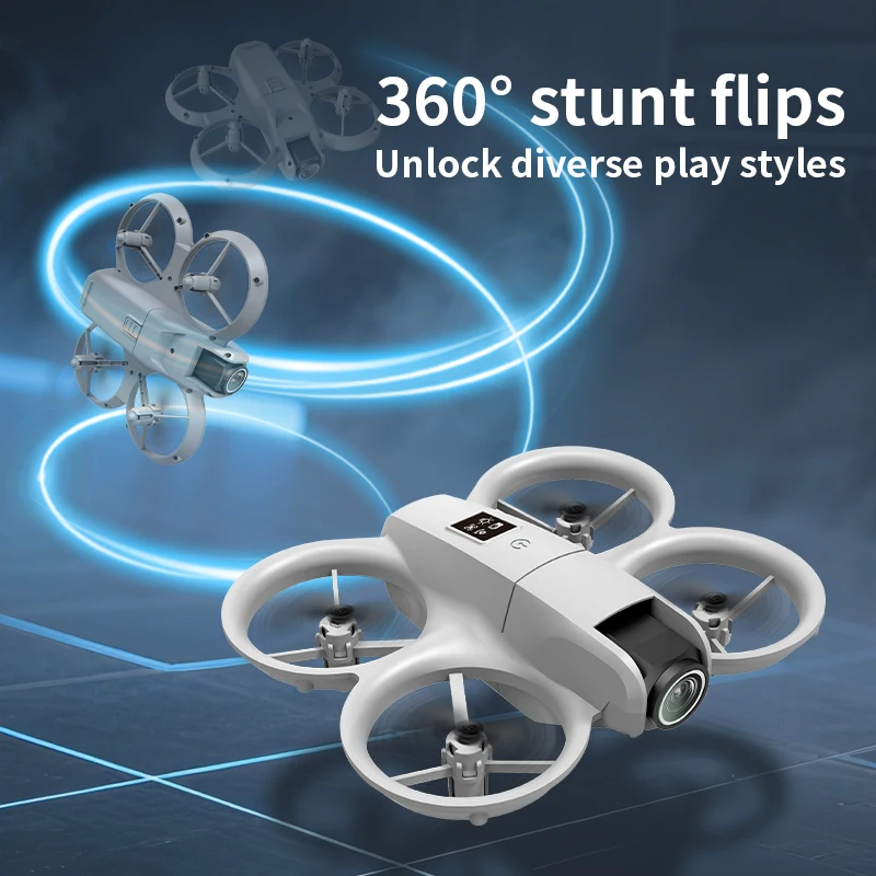 Drone H135 filmant un paysage urbain depuis les airs, avec retour vidéo en temps réel sur smartphone