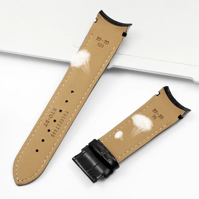 Luxury Calfskin Leather Watch Band with Stainless Steel Butterfly Clasp - Curved End, Available in Multiple Sizes