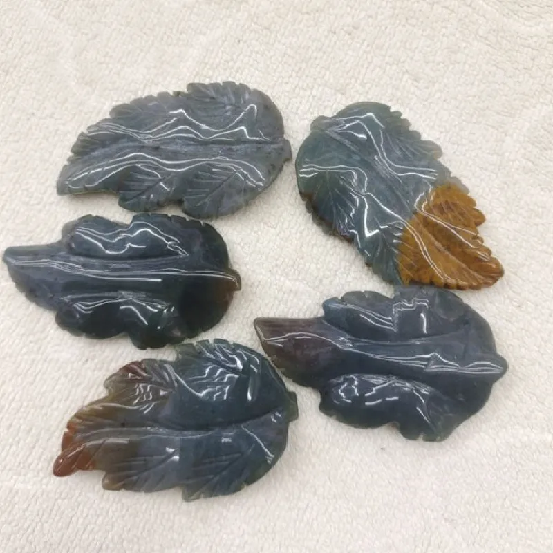 

2PCS Nature Indian Agate Leaf Yellw Jade Stone No Hole For DIY Jewelry Accessories 30X52MM Free Shipping