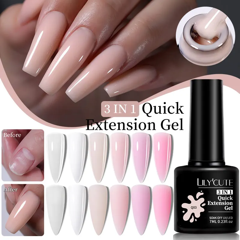 Lilycute 7Ml Snelle Verlenging Nagelgel Vernis Semi-Permanent Acryl Kristal Wit Helder Nude Gel Nagellak Uv Constructie Gel