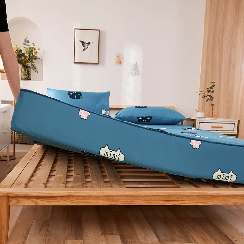 Protège-matelas amovible avec poignées à glissière, housse anti-poussière entièrement fermée à six côtés, couvre-lit hypothécaire ami double et simple, imprimé Kawaii, 160x200