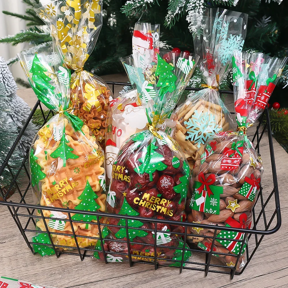 200/50 stücke Weihnachten Geschenk Taschen Transparent Santa Claus Weihnachten Baum Backen Süßigkeiten Cookie Verpackung Tasche Neue Jahr Kinder Party liefert – Detail 2