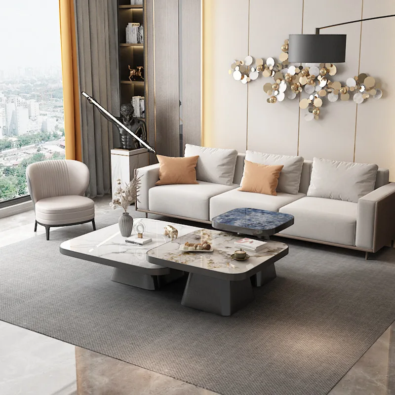 

Italian-style light luxury rock plate coffee table stainless steel modern high-end TV cabinet combination square minimalist livi