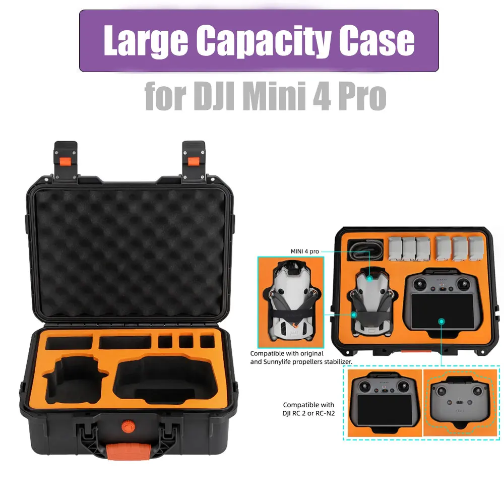 Safety Carrying Bag for DJI Mini 4 Pro Hard Shell Waterproof Large Capacity Box for RC 2/RC-N2 Drone Shoulder Storage Case