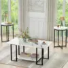 3 Pieces Living Room Table Set, Faux Marble Coffee Table with 2 Round End Side Tables, Coffee Table Set with Metal Frame 1