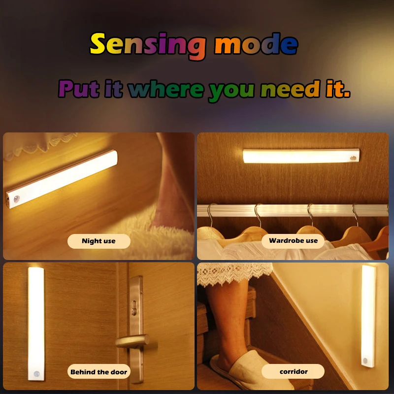 Motion Sensor LED Bar Light Under Cabinet Lamp USB 5V Dimmable Night Light Tube Detector Bulb Rechargeable