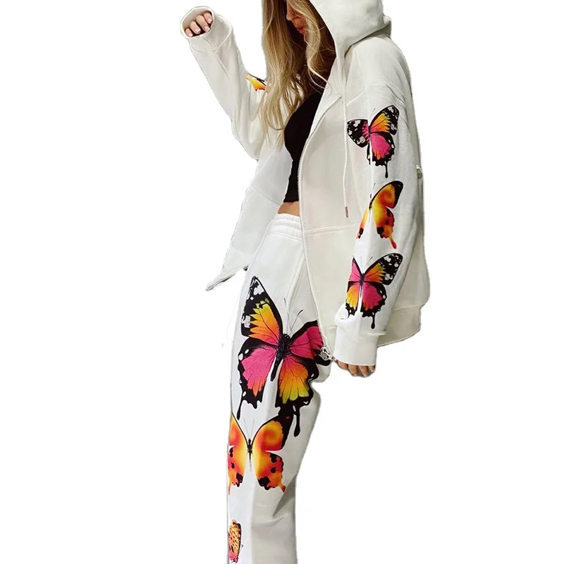 2 Piece Women Sets 2023 New Arrival Autumn Winter Matching Sets Print Two Pieces Sets Coat Top And Pants Suits Outfits Clothing