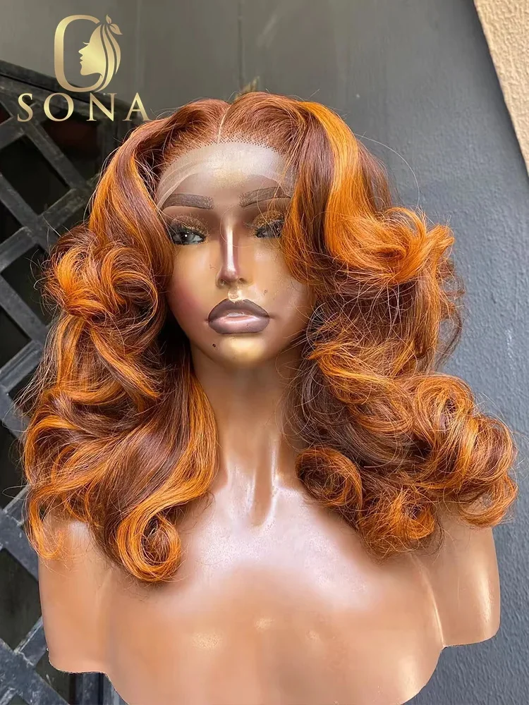 Body Wave Ginger Orange Brown Highlight 13x6 Lace Front Wigs Colored Wig 13x4 Transparent Lace Frontal Wigs Glueless Human Hair