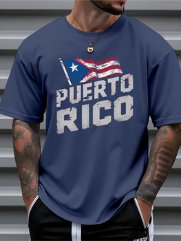 T Shirt For Man 100% Cotton Summer Puerto Rico flag Round Neck Short Sleeved 1