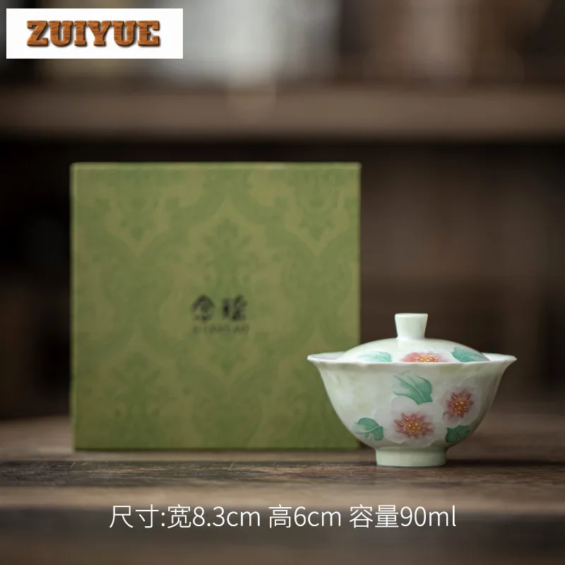 90ml Pure Hand-painted Flower Gaiwan Handmade Aritayaki Porcelain Tea Tureen Zen Non Hot Tea Maker Cover Bowl Tableware Craft images - 6