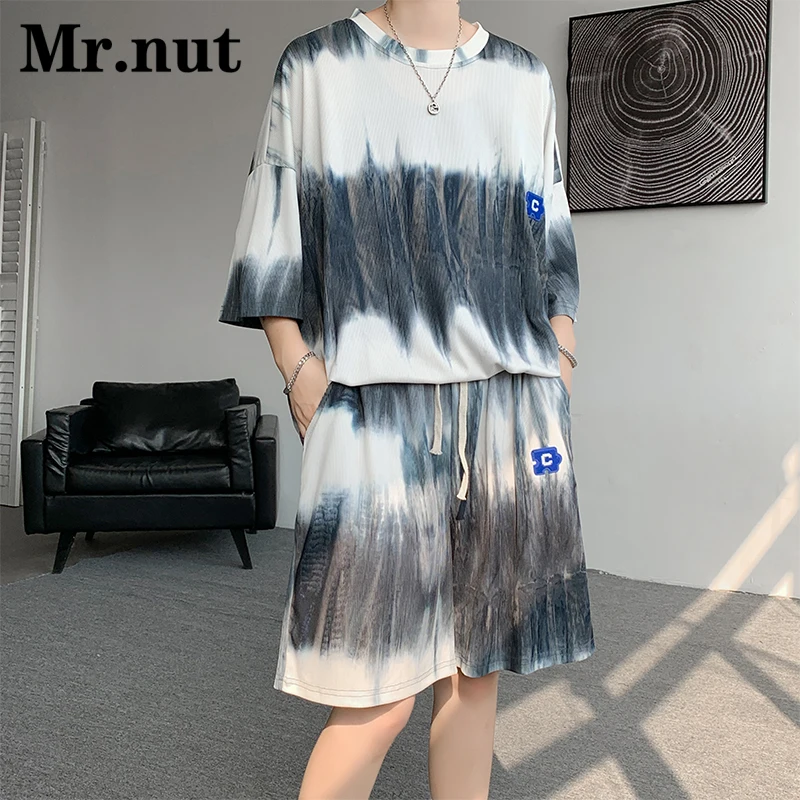 Mr.Nut 남성용 반팔 반바지, 세트 티셔츠, 투피스 세트, 청년 패션, 루즈한 일상복, 실키 쿨, 여름