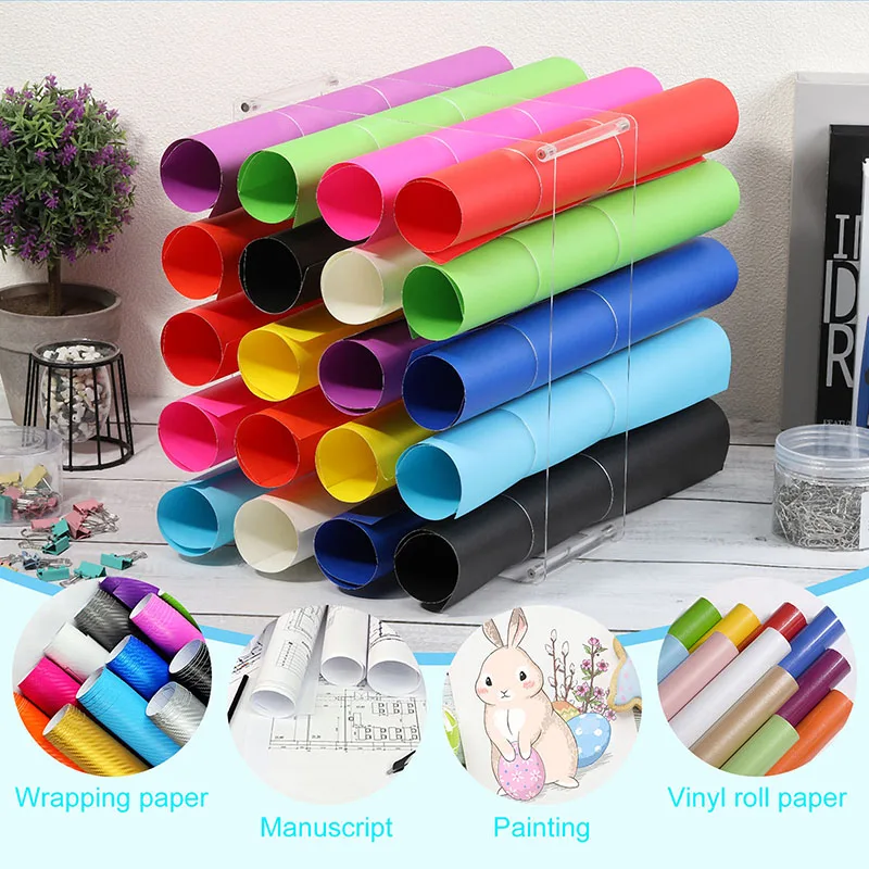 Description Picture 3 of itemVinyl Roll Storage Rack Sturdy Acrylic Vinyl Roll Holder Organization with 20 Holes Multifunctional Craft Art Gift Wrap Storage