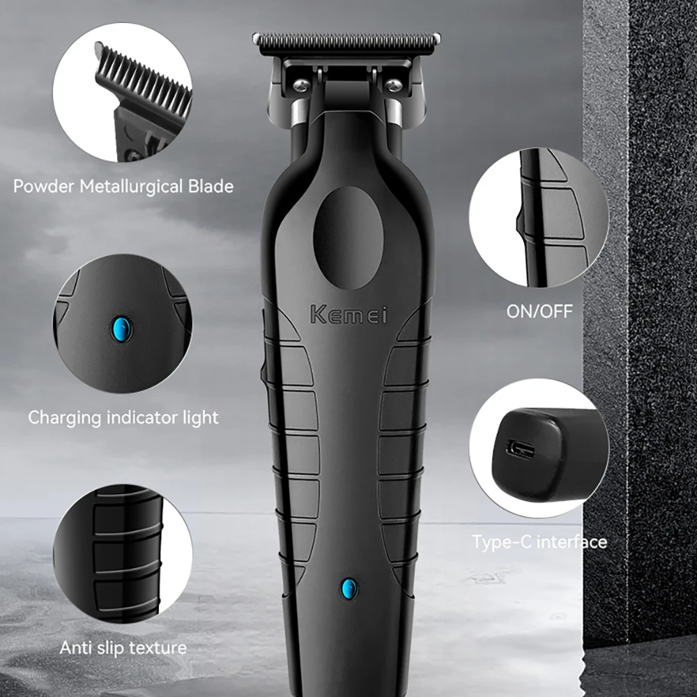 Hair Clipper Hair Trimmer Kemei KM-2299 Cordless Trimmer Type-c Rechargeable Electric Hair Clipper Barber Zero Gapped Finish Hair Cutting Machine 7000RPM