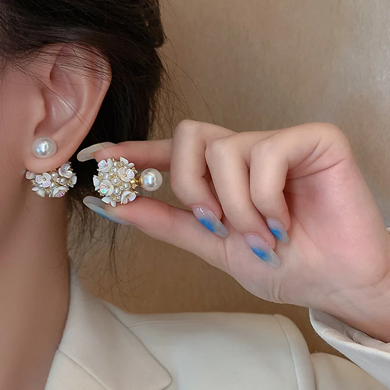 

Luxury Cute Flower Imitated Pearl Stud Earrings For Women Girls Wedding Engagement Valentines Day Gift Fashion Jewelry Wholesale