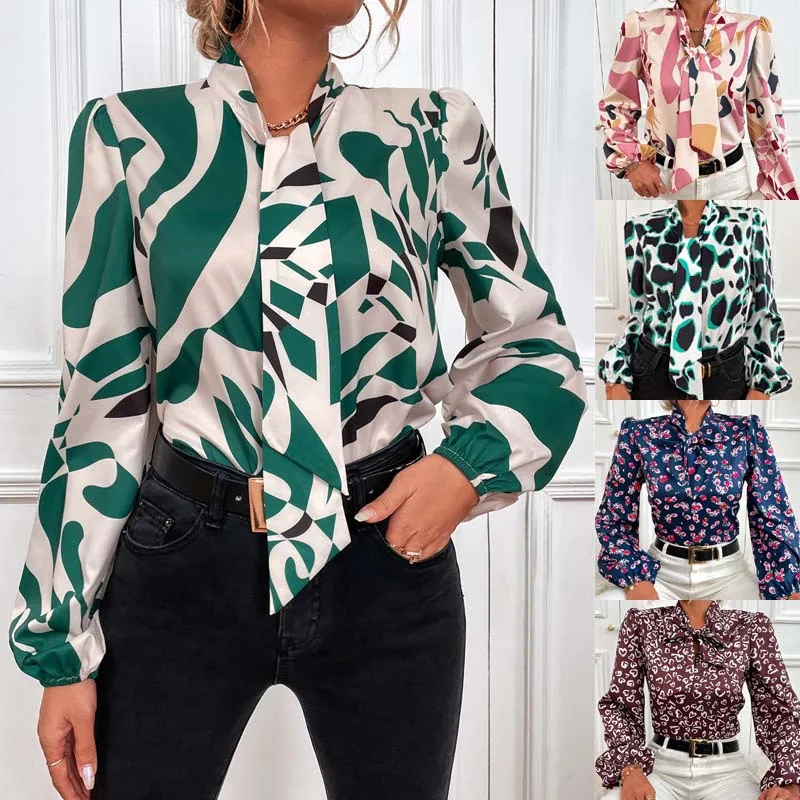 

2022 Spring Summer Women Long Sleeve Printing Polyester T-shirts Women Tops Women T-shirts