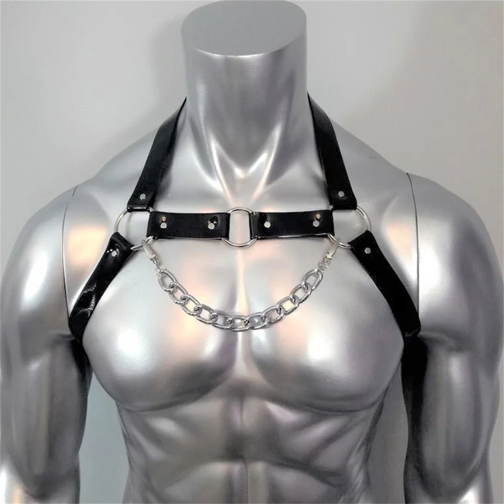 Leather chest harness Men Sexual Chest Leather Harness Belts Adjustable BDSM Gay Body Bondage Harness Strap Rave Gay Clothing for Adult Sex