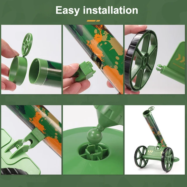 Children's Simulation Mortar Toy Set with Wheeled Gun Mount Automatic Firing Italian Cannon Toy Children's Toy Gun Birthday Gift 5