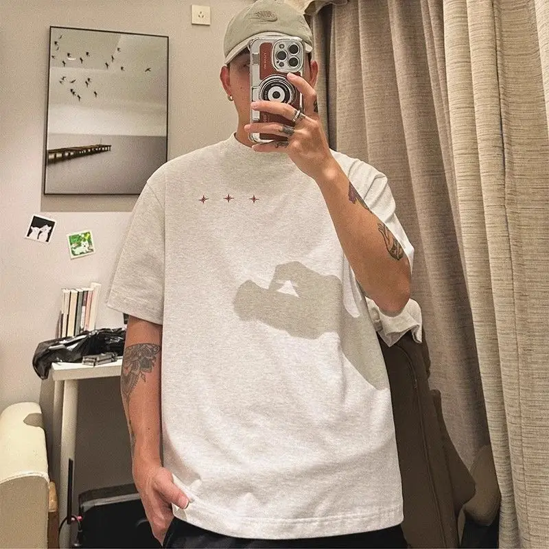 

Summer New Korean Personalized Simple Printed Short-sleeved T-shirt Men's Trend Y2K Loose Niche Design Ins Half-sleeved Top