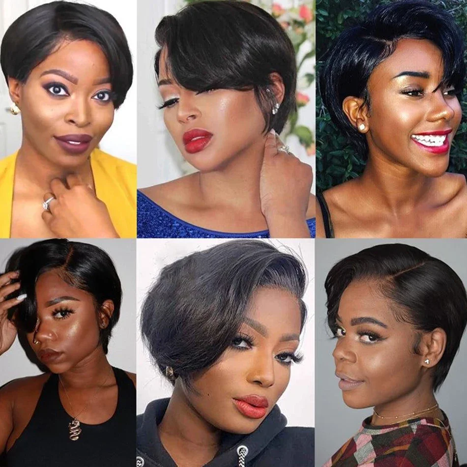 Short Human Hair Wigs Pixie Cut Straight Remy Brazilian Transparent Straight Bob Human Hair Wigs For Black Women