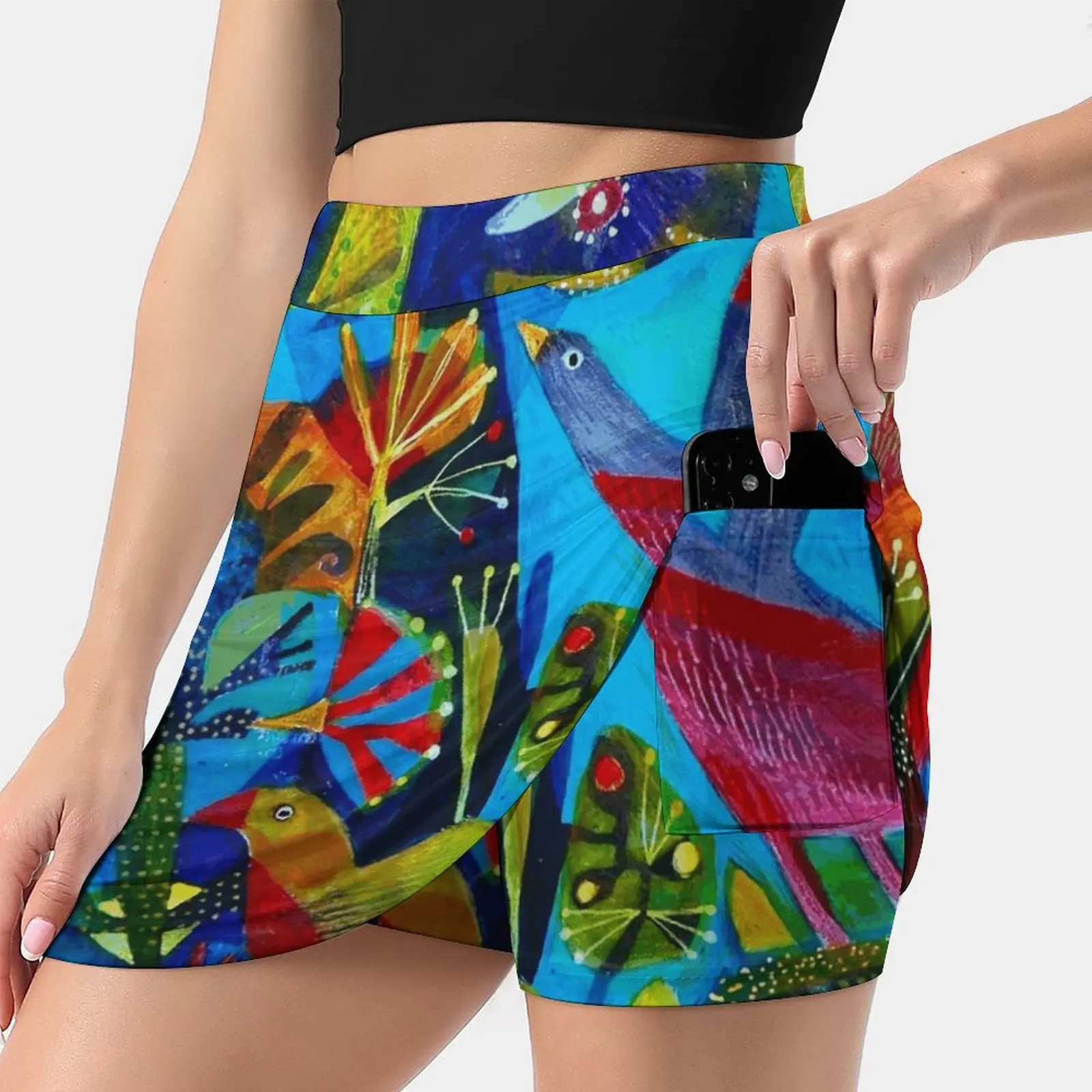 

Bright Garden. Women's skirt With Hide Pocket Tennis Skirt Golf Skirts Badminton Skirts Running skirts Floral Flowers Birds