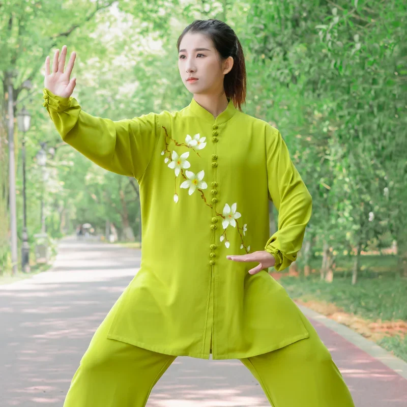 

Wushu Clothing Martial Art Uniform Tai Chi Clothes Kung Fu Dress Girl Women Hand Painted Grass Yellow Kun Master 2023 New Style