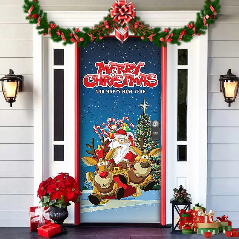 Bannière De Porte Noël - 180x90 Cm - Tissu Polyester - Décoration Joyeux Noël Pour Maison/bureau
