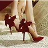 Red Xiuhe Wedding Shoes New Pointy Stiletto High Heels Female Shallow Mouth Bow Pearl One Word Buckle Strap Two Wear Bride Shoes 1