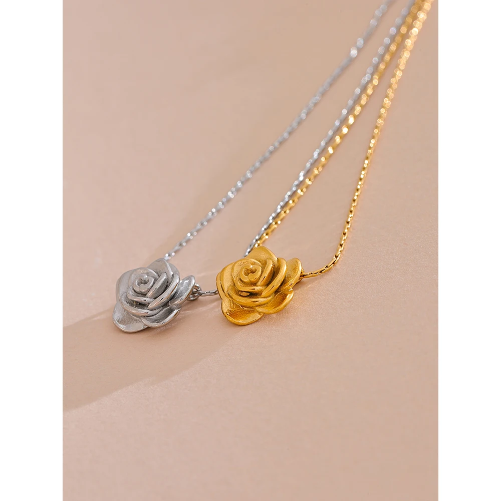Yhpup Stainless Steel Flower Pendant Necklace Women