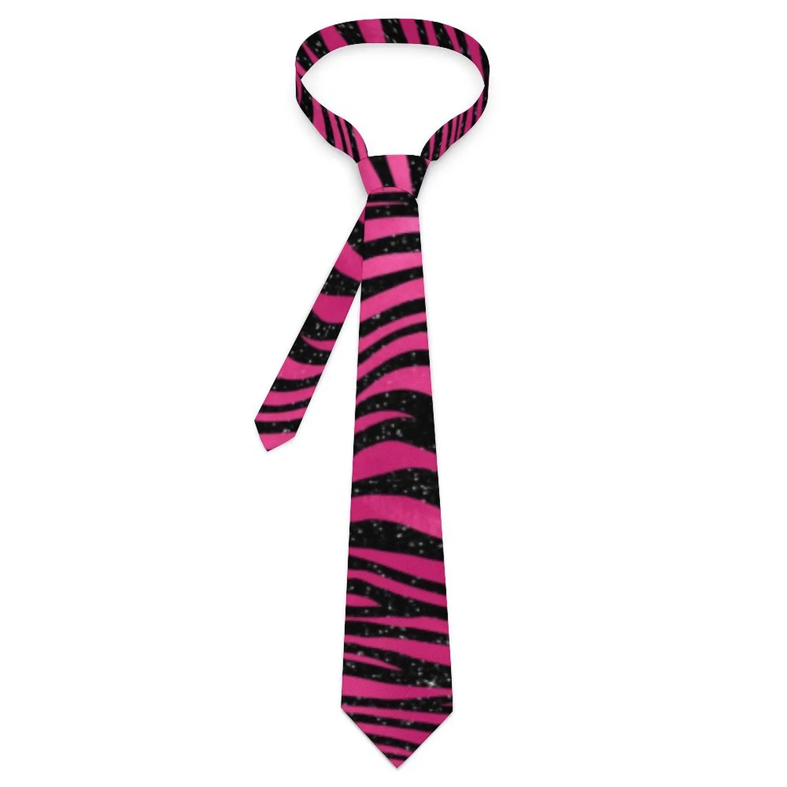 

Tiger Print Tie Bright Pink and Black Stripes Graphic Neck Ties Elegant Collar Tie For Men Leisure Necktie Accessories