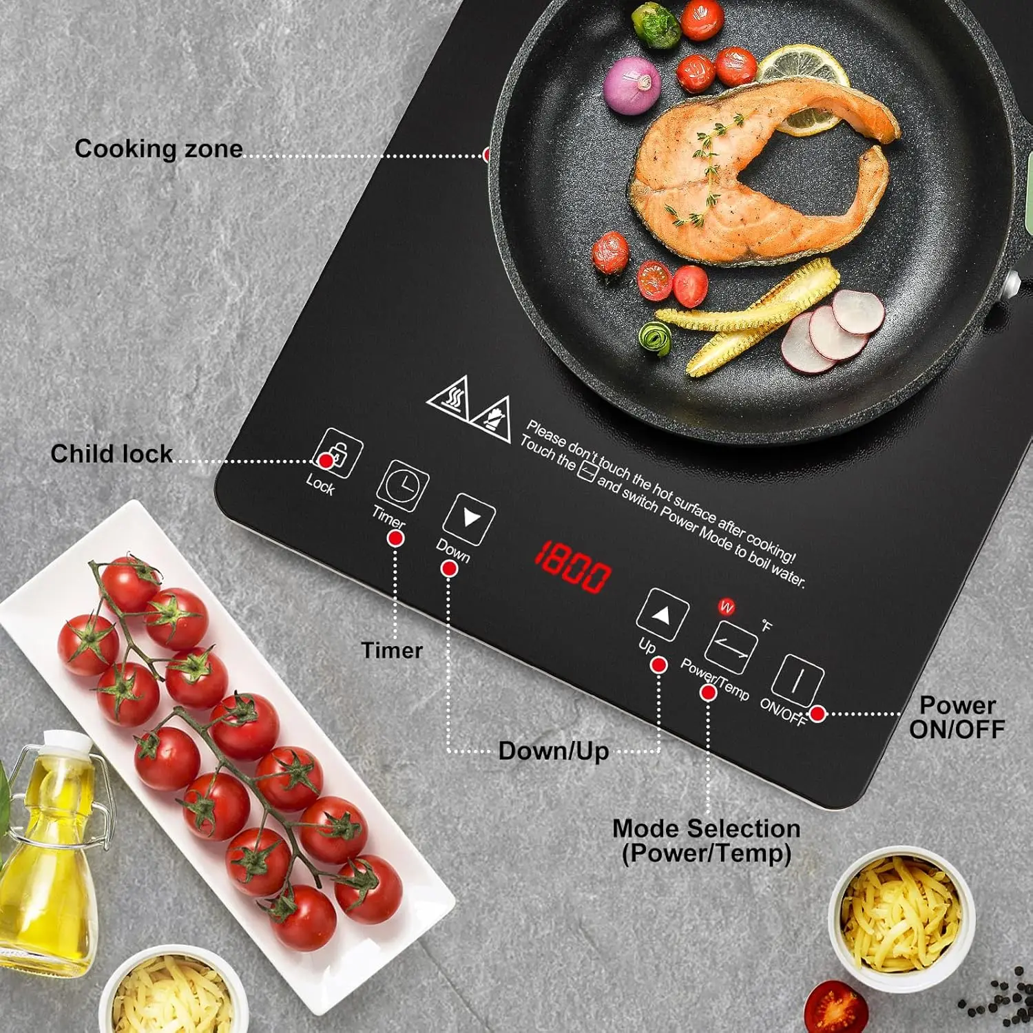 Induction Cooktop AMZCHEF 1800W Induction Stove Burner With Ultra Thin Body, Low Noise Hot Plate With Sensor Touch Sing