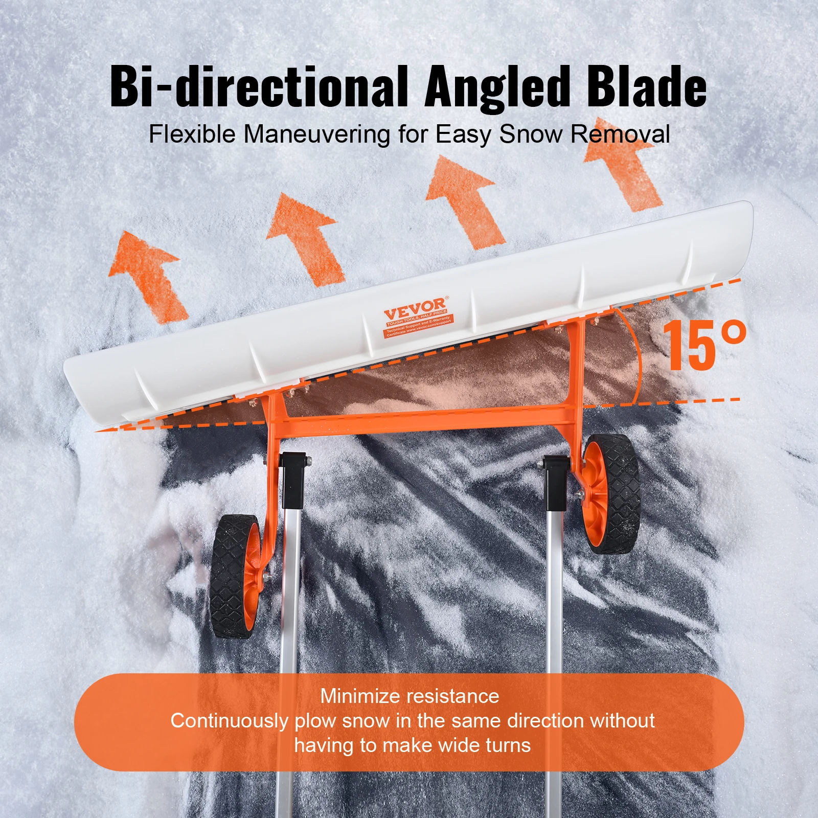 VEVOR Snow Shovel with Wheels 36in for Driveway Heavy Duty Shovel Pusher with Wide Blade and U-shaped Aluminum Alloy Handle 3