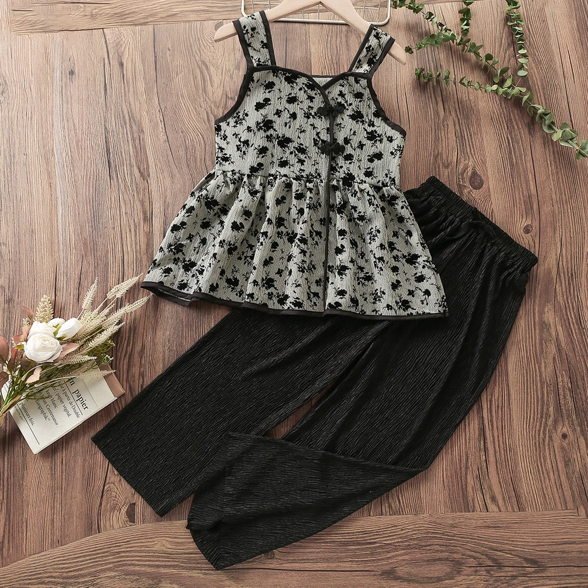 

Summer Baby Girls Suit for Kids Outfits Sets Sleeveless Shirt & Black Pants Children Clothes Teenagers Costumes 6 8 10 12 Years