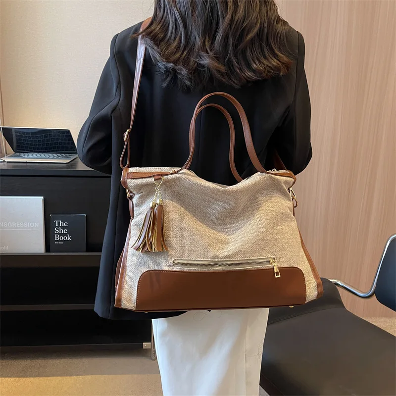 

Large Capacity Canvas Tote Bags Women 2023 Fashion Commuter Single Shoulder Crossbody Bag Simple Casual Handbag Portable Storage