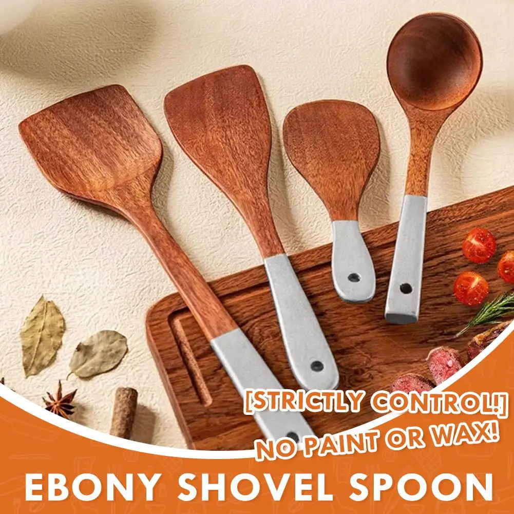 4PCS wooden Cooking Spoons Natural Wooden Kitchen Tableware Tool Large spatula/large spoon/oblique frying spatula/rice scoop