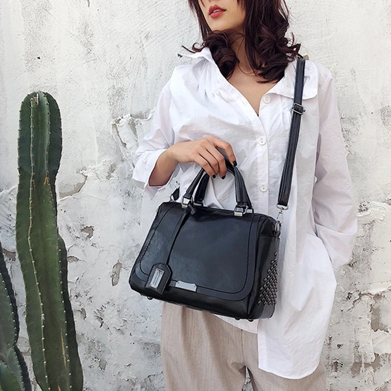 Vintage Rivet Handbags PU Leather Women Bag Sequined Shoulder Bag Designer Women Leather Handbags Luxury Ladies HandBag