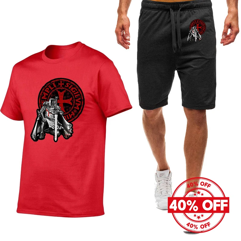 Mens Summer Knights Templar Print Short Sleeve Tshirt and Quick Dry Pants