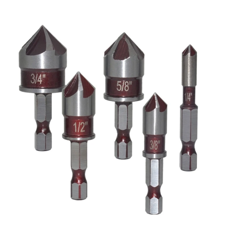 

Precisions Grinding Countersink Drill Bit Set Woodworking Hole Opener 5Flute