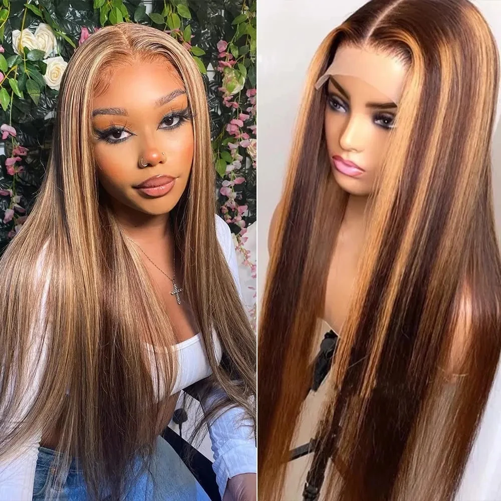 12A Glueless Highlight Straight Breathable Air Wig Malaysia Hair 5X5 HD Lace Human Hair Wig Pre Plucke Ready To Wear For Woman