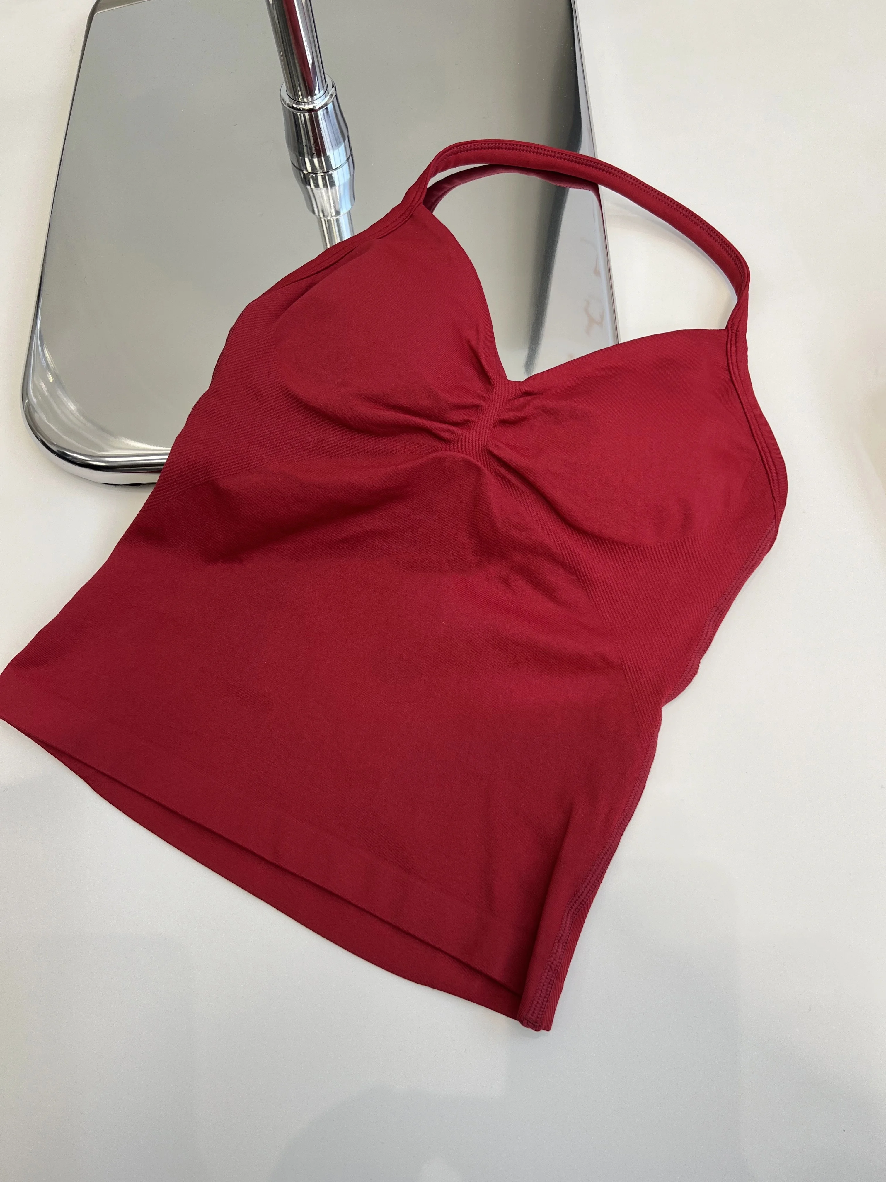 Yoga Gym Longline Strappy Top Frauen Nahtlose Yoga Tank Mit Abnehmbaren Pads V-ausschnitt Workout Kleidung Sport Laufen Fitness Weste – Detail 17