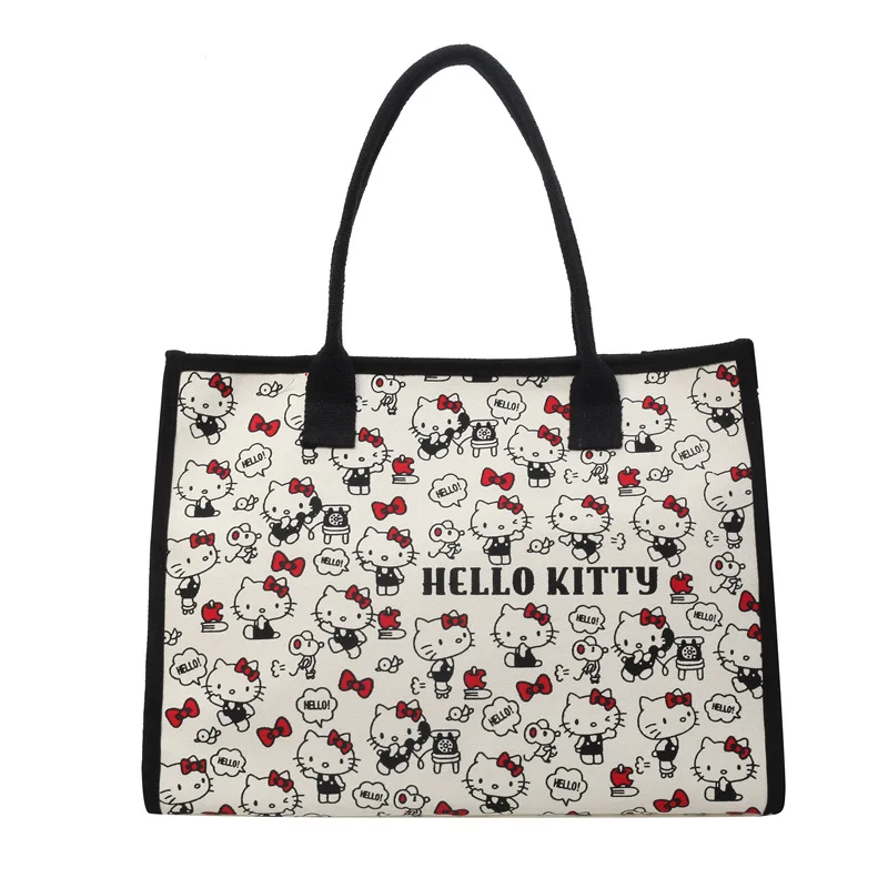 Samrio Hello Kitty Woman's Shoulder Bag Large Capacity Commuter All-in-one Cute Cartoon Aesthetic Bag Kt Printed Canvas Tote Bag