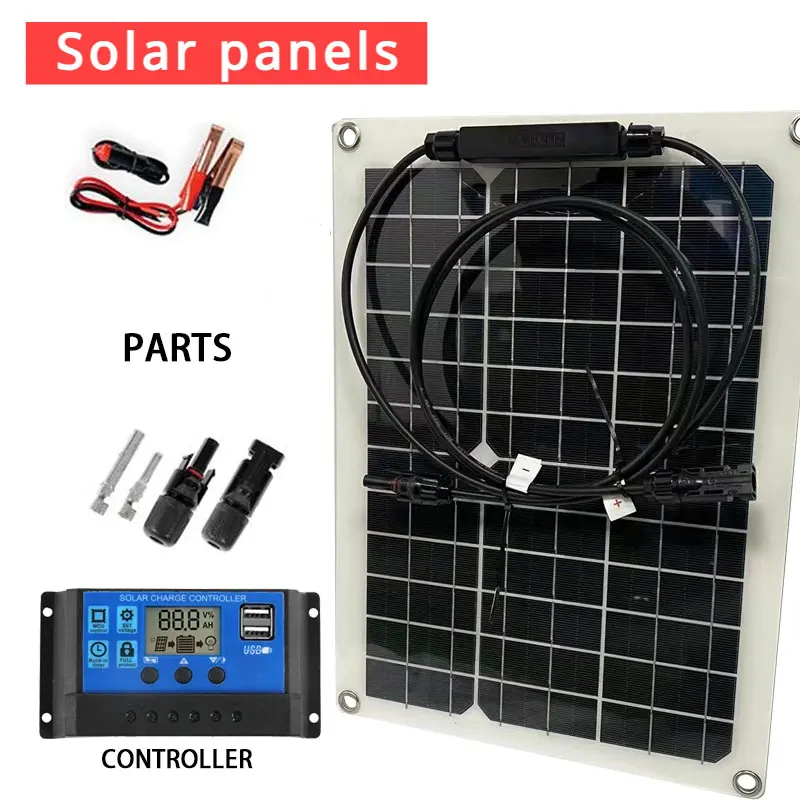 12/24V Camping Power Generation 300W Solar Panel Kit Charger 10A/60A Home Controller Power System 2024 New Model