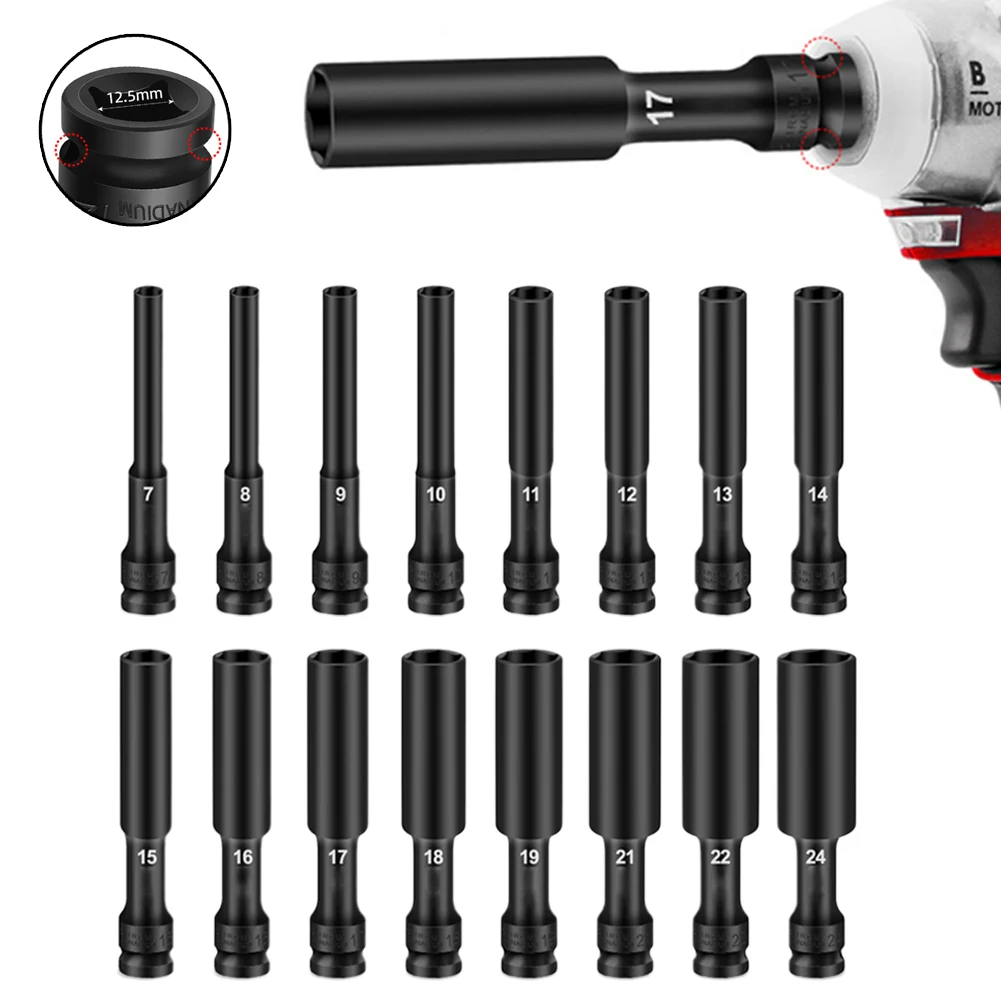 Hex Socket 1/2 Drive Socket Impact Wrench Hex Socket Drill Bit Set Steel Screw Driver Extension Adapter Security Magnetic Tips