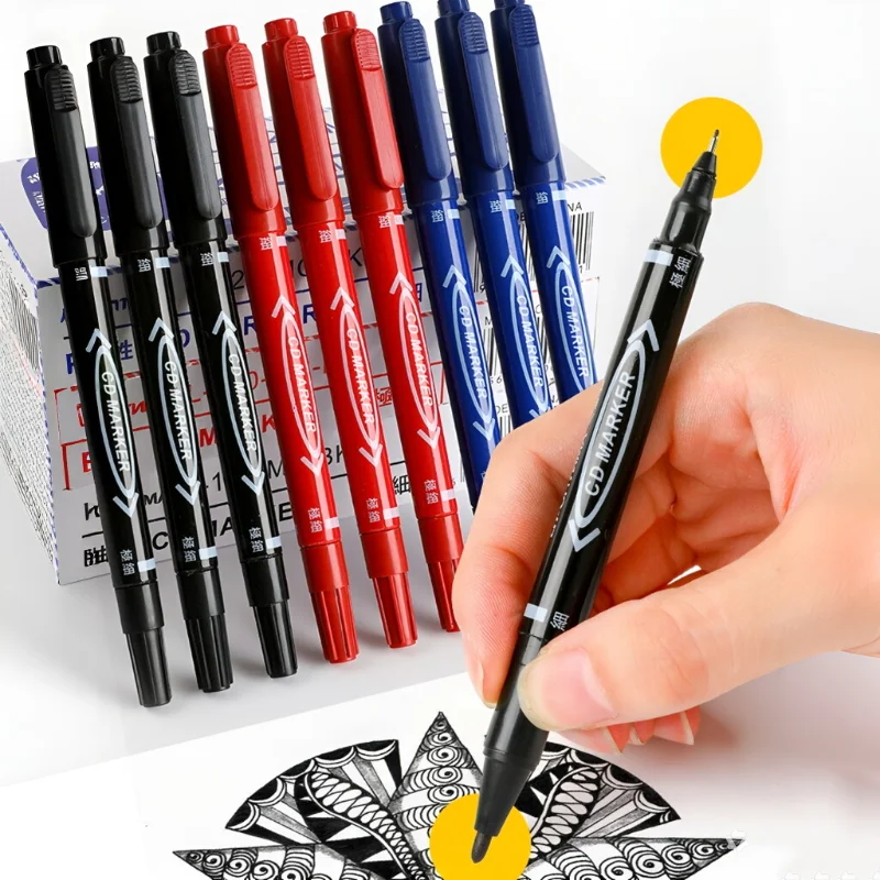 10개입 양면 브러시 팁 마커 세트 검정/빨강/파랑 드로잉 세트 그림 그리기, 스..