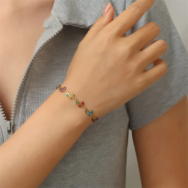 Charm Cherry Bracelet For Women Retro Bohemian Stainless Steel Bracelet For Men Party Holiday Fashion Jewelry Gift