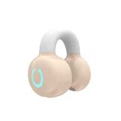 Bluetooth 5.3 Wireless Ear Clip HiFi Stereo Earphones - Noise Cancelling, Waterproof, Long Battery Life (Beige)