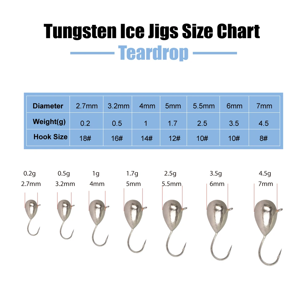 Elite TG Ice Fishing Tear Drop Jig Primary Color Tungsten Ice Fishing  Hayabusa Hook Tungsten Ball Jig Head Deep Water Soft Lure