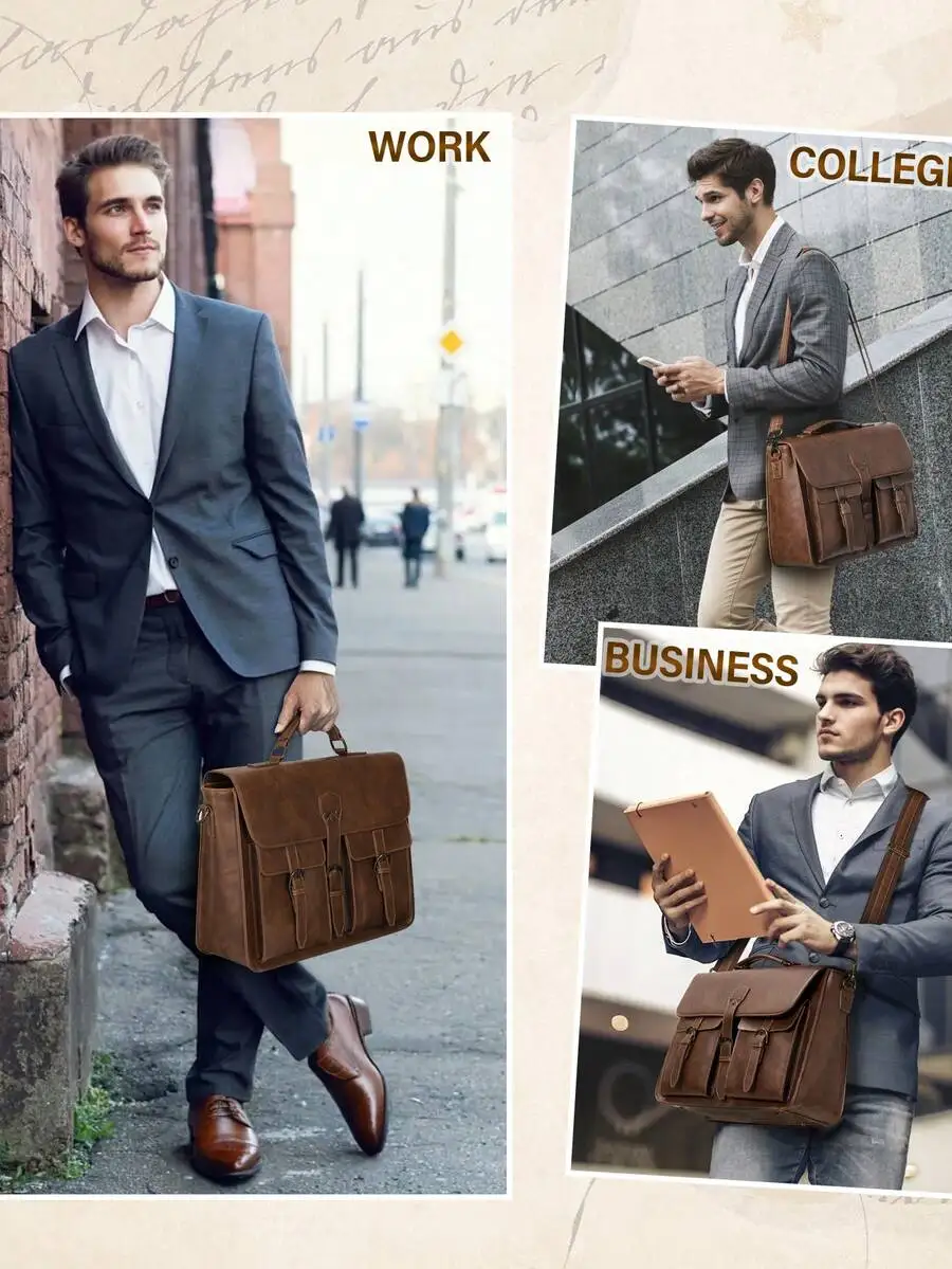 💼 Never Worry About Rain Again: 15.6" Vintage Leather Messenger Bag – Waterproof Laptop Briefcase for Men | Spacious Satchel & Computer Shoulder Bag for Work, College & Business Trip 6