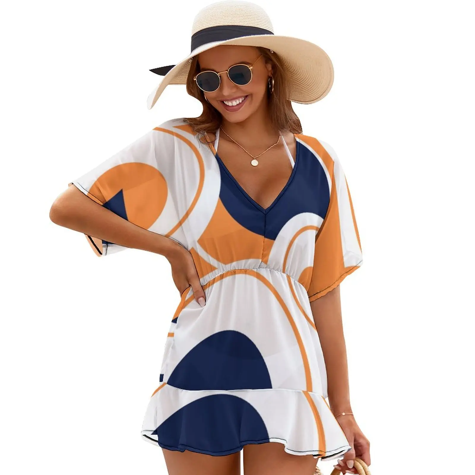 

Navy, orange and white abstract circle design Cover Ups ladies dresses for special occasions summer dresses womens 2024